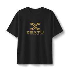 ZEXTU Gold Logo Tee — Minimalist Branded Graphic T-Shirt