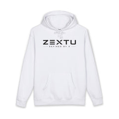 ZEXTU Logo Hoodie — Minimalist Streetwear Pullover with 'Defined by X' Text