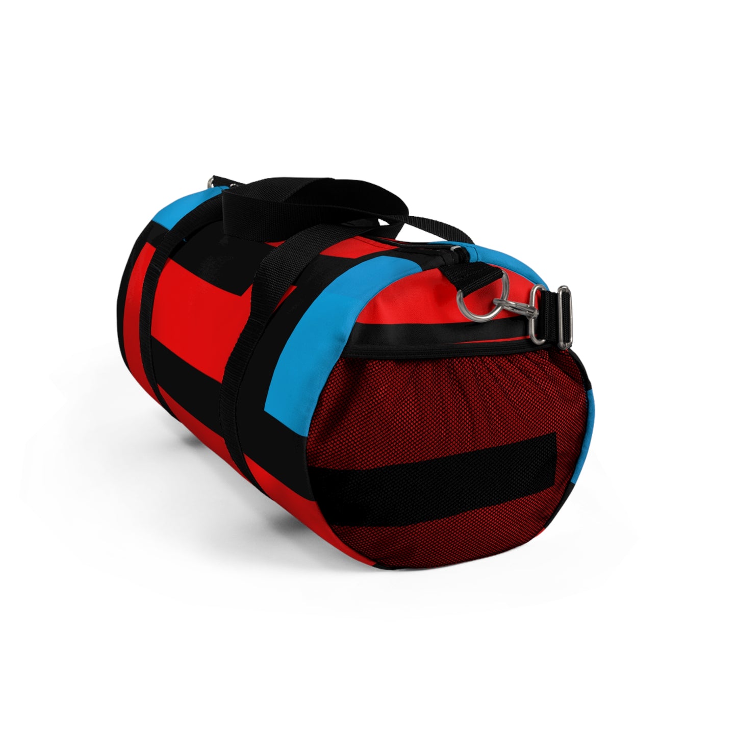 Stylish Red Geometric Duffel Bag - Bold Red and Blue Design for Gym & Travel