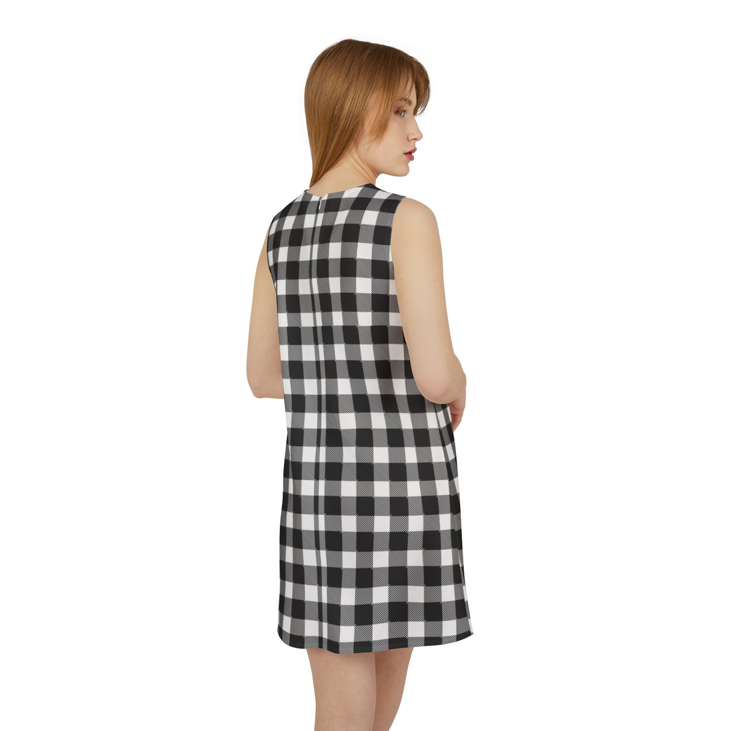 A-line black and white plaid Sleeveless Dress (AOP)