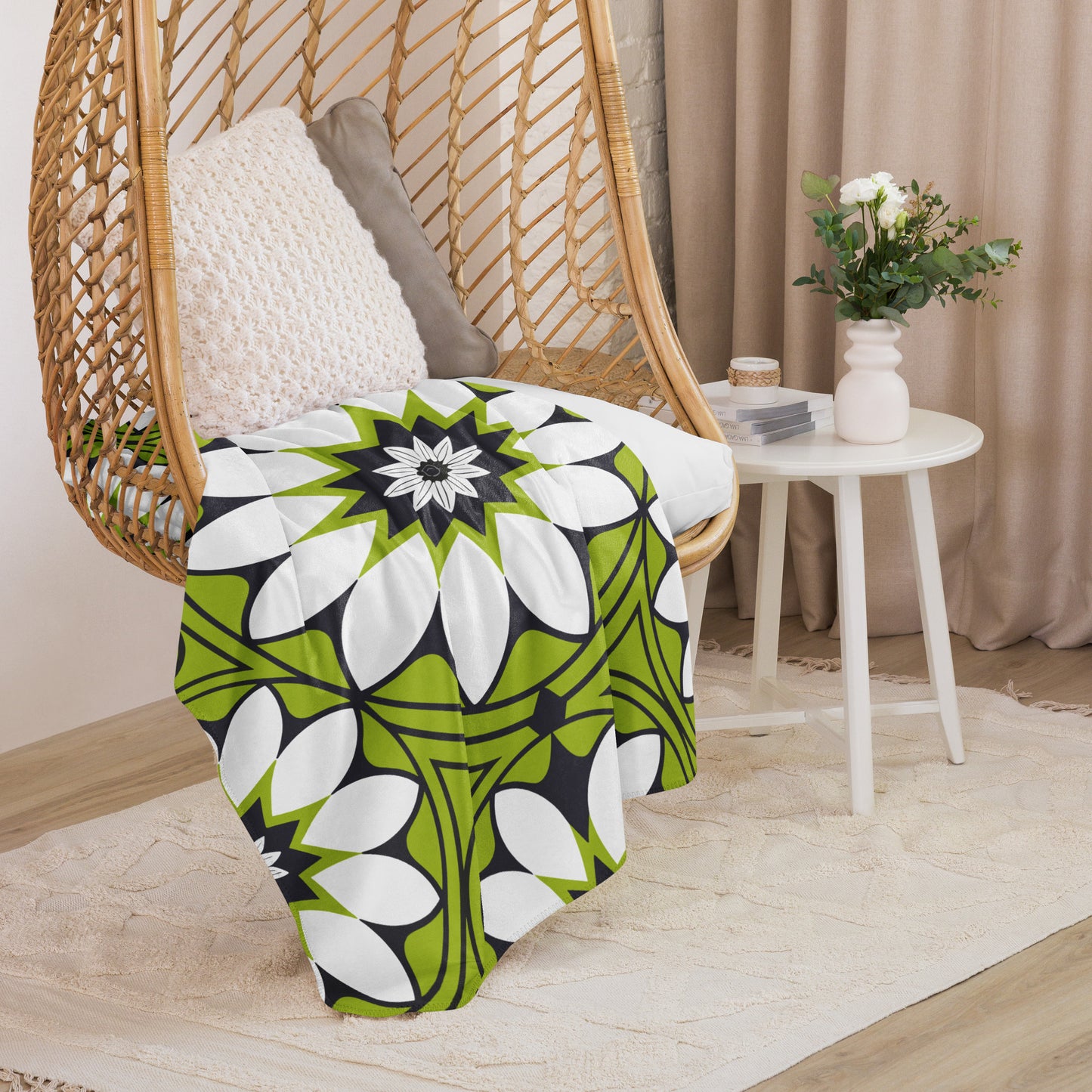 Green & White Sherpa blanket