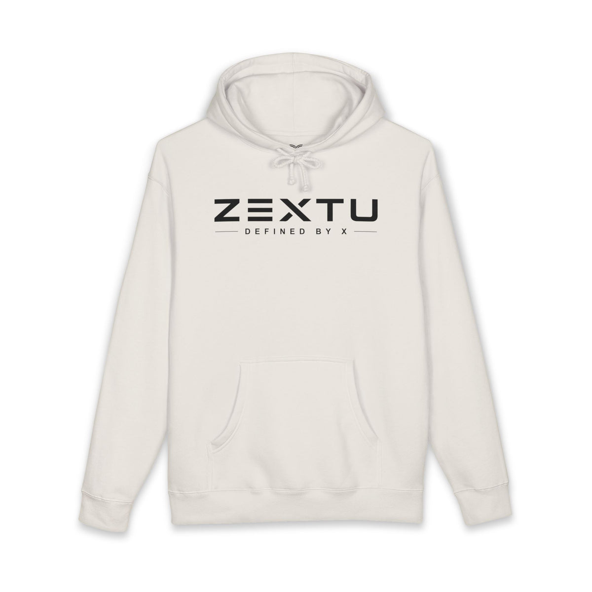 ZEXTU Logo Hoodie — Minimalist Streetwear Pullover with 'Defined by X' Text