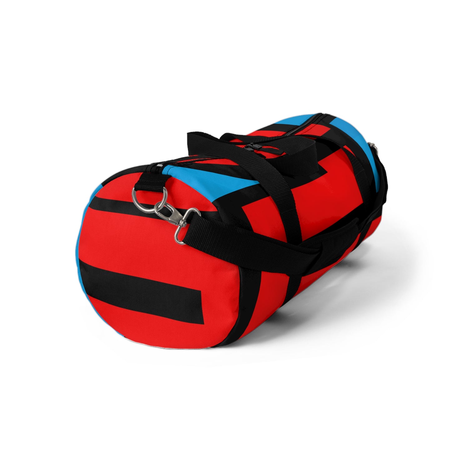 Stylish Red Geometric Duffel Bag - Bold Red and Blue Design for Gym & Travel