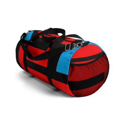 Stylish Red Geometric Duffel Bag - Bold Red and Blue Design for Gym & Travel