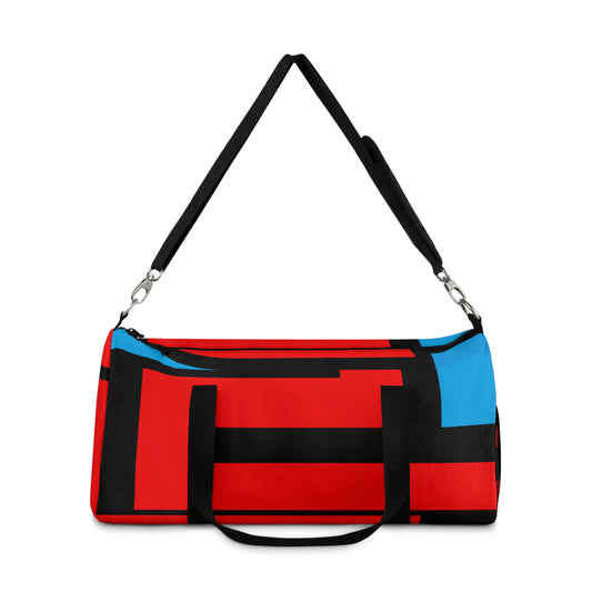 Stylish Red Geometric Duffel Bag - Bold Red and Blue Design for Gym & Travel