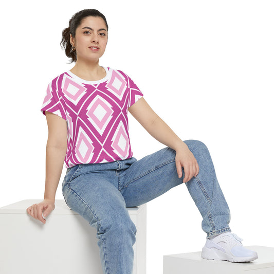 Stylish Geometric Pink Short Sleeve Shirt for Women - Perfect for Casual Outings and Spring Celebrations